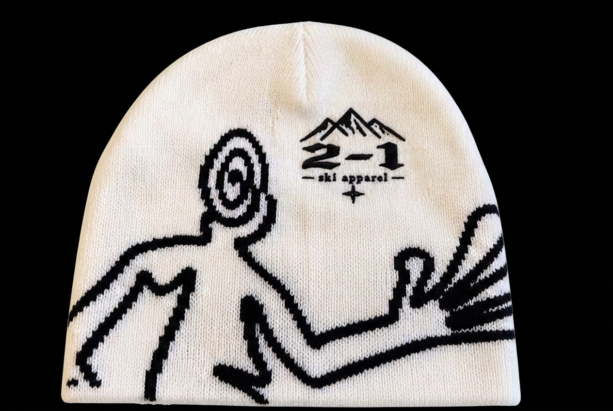White Graphic Beanie